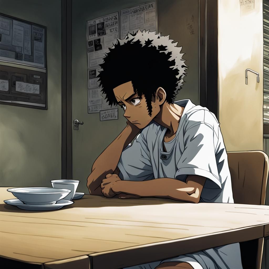 Sad Huey Boondocks in Anime Style