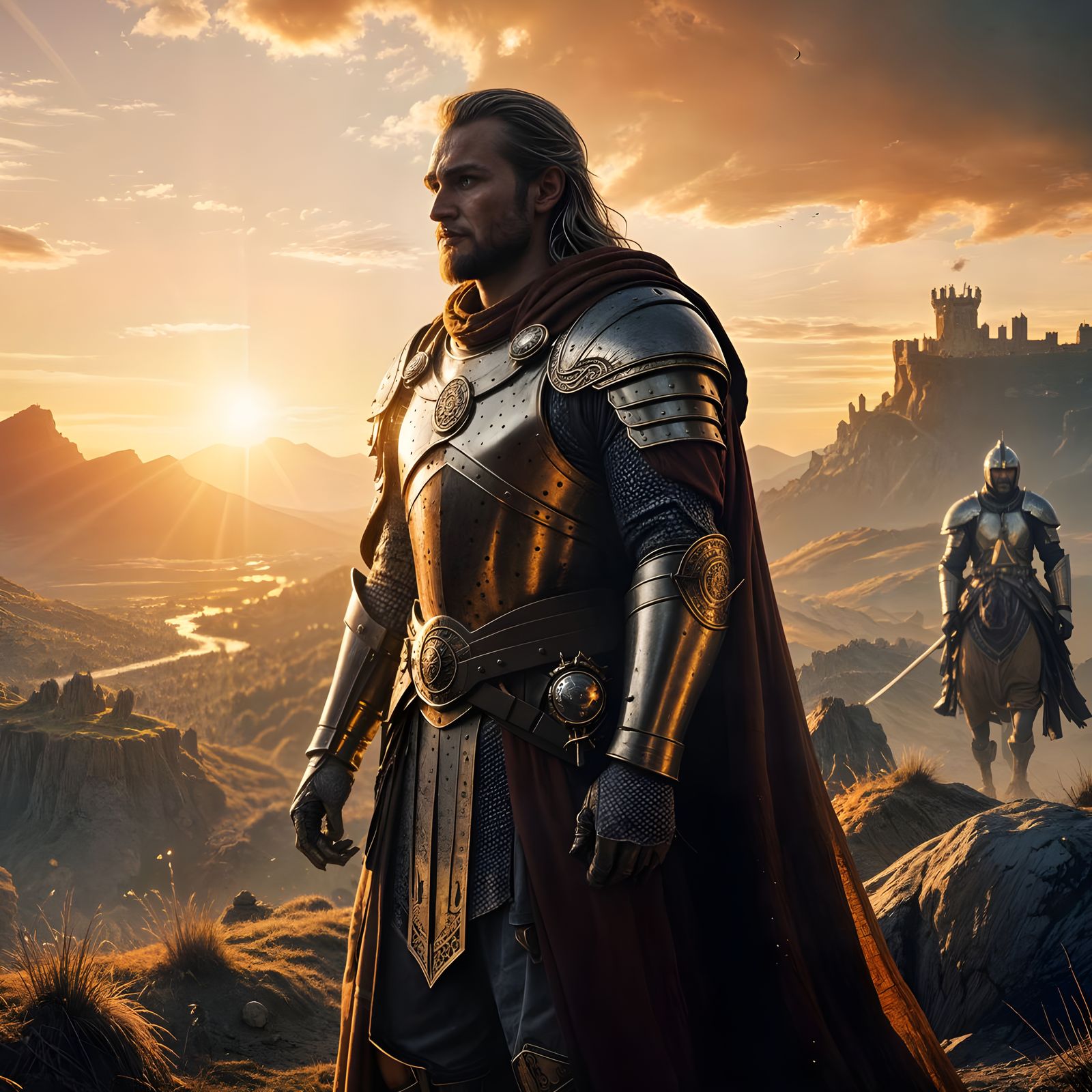 Epic Medieval Knights in Splendid Sunset