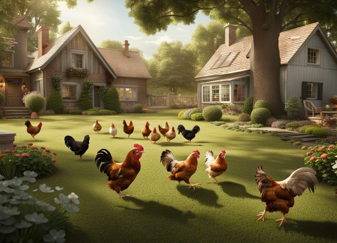 Chickens in a Country Backyard: Matte Painting