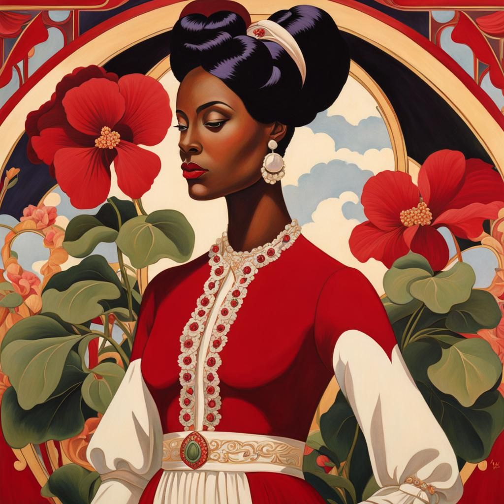 Violets and Woman in Art Nouveau Style