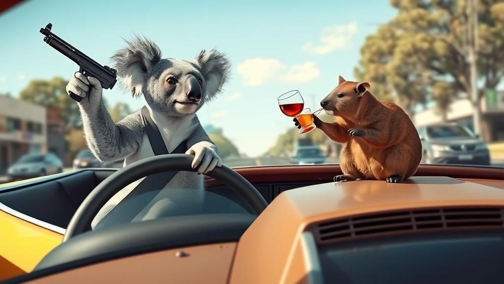 Koala Drives Classic Car Through Canberra