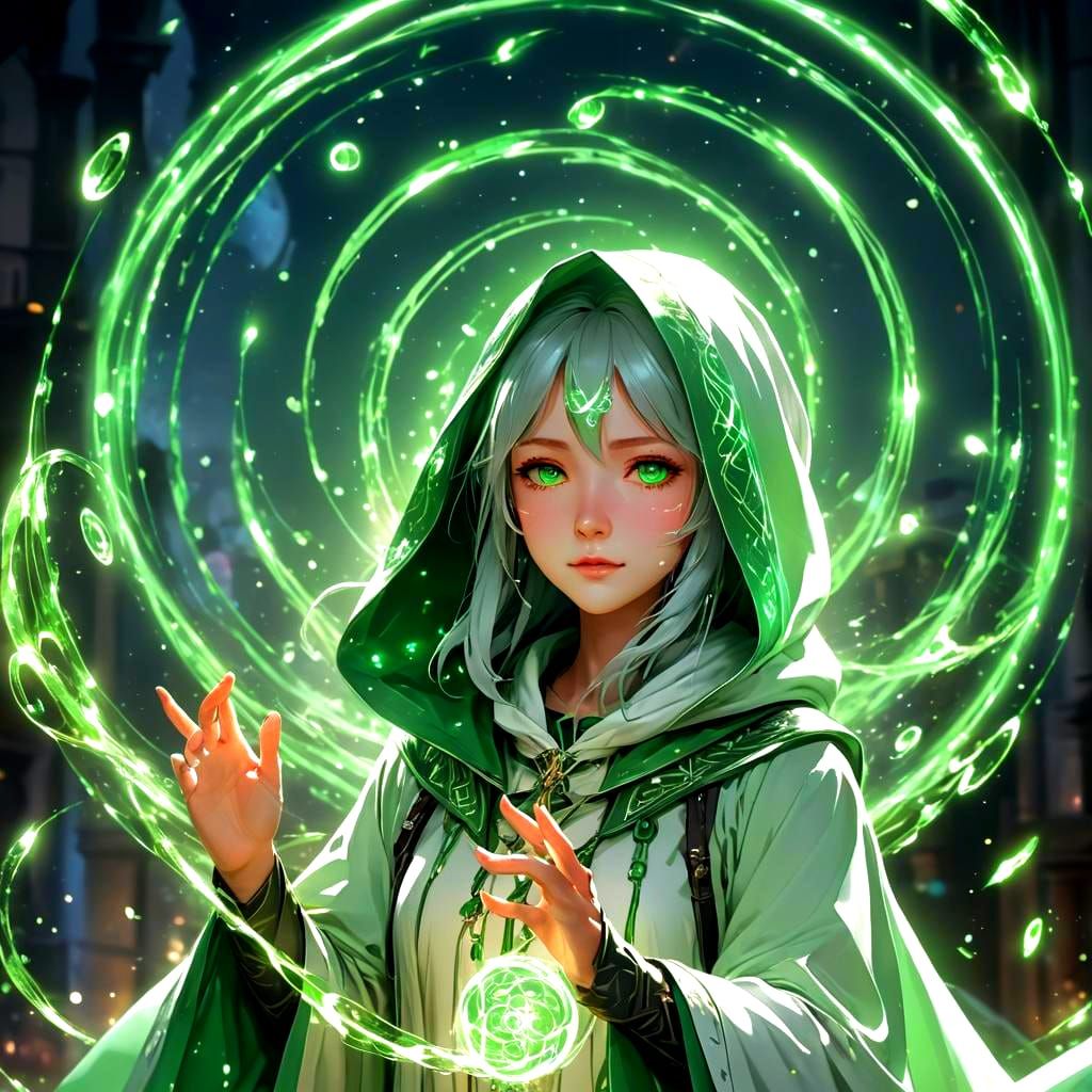 Anime Sorceress Casting Spell, 3D Rendered Art