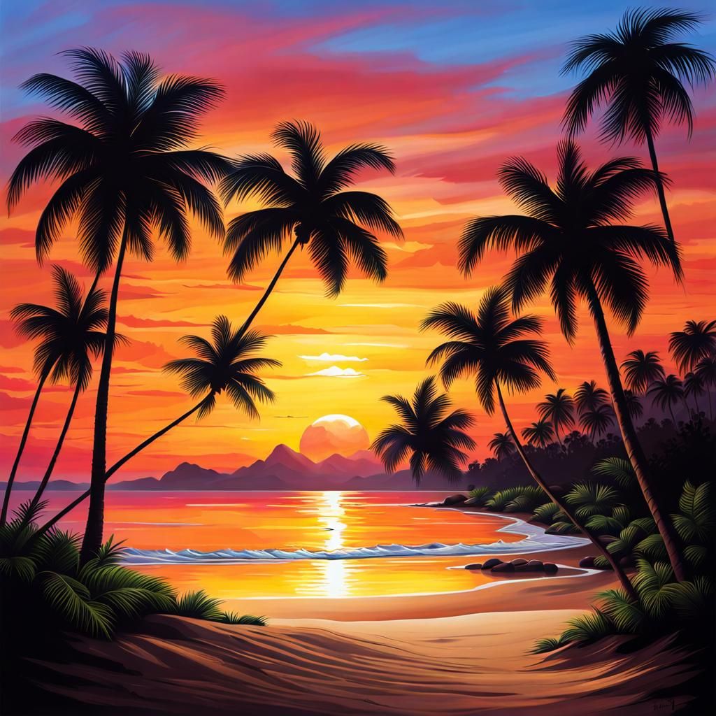 Tropical Beach Sunset: Realistic Summer Landscape
