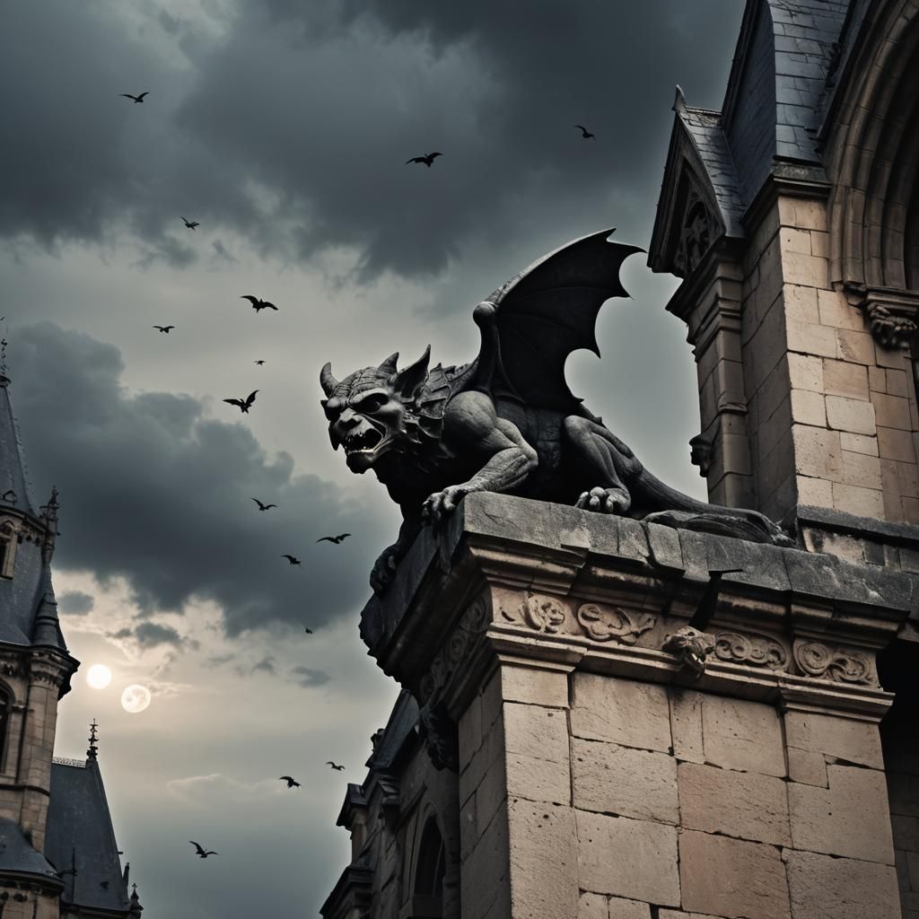 Terrifying Stone Gargoyle Flies in the Night