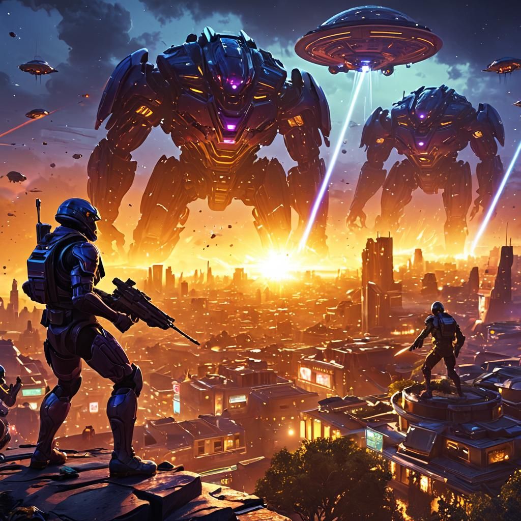 Futuristic Soldiers Fight Aliens in Terraformed City