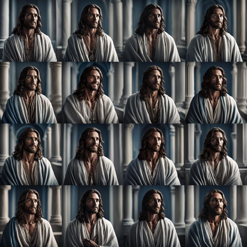 Hyperrealistic Portrait of Jesus with Blue Eyes