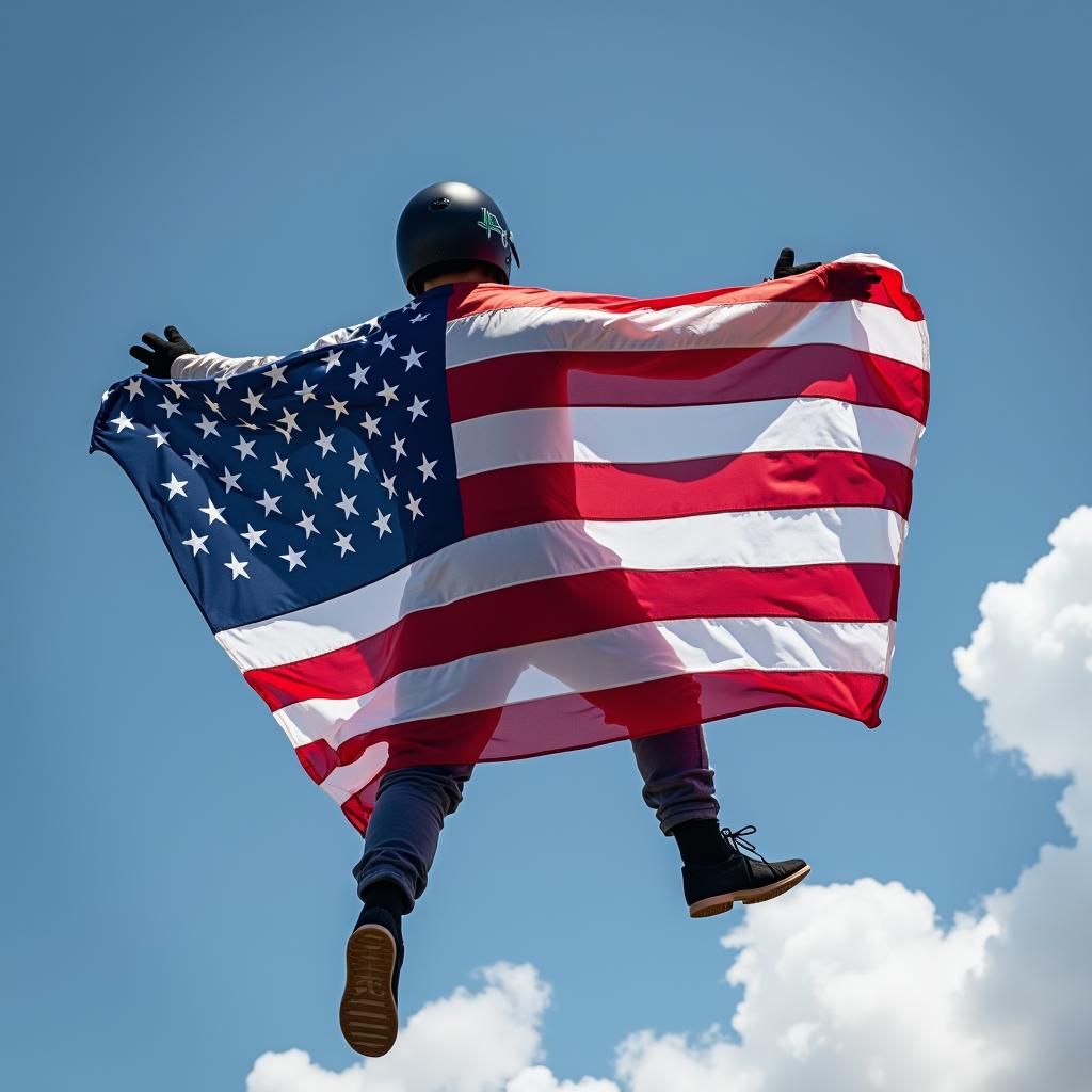 Skydiver Wrapped in American Flag