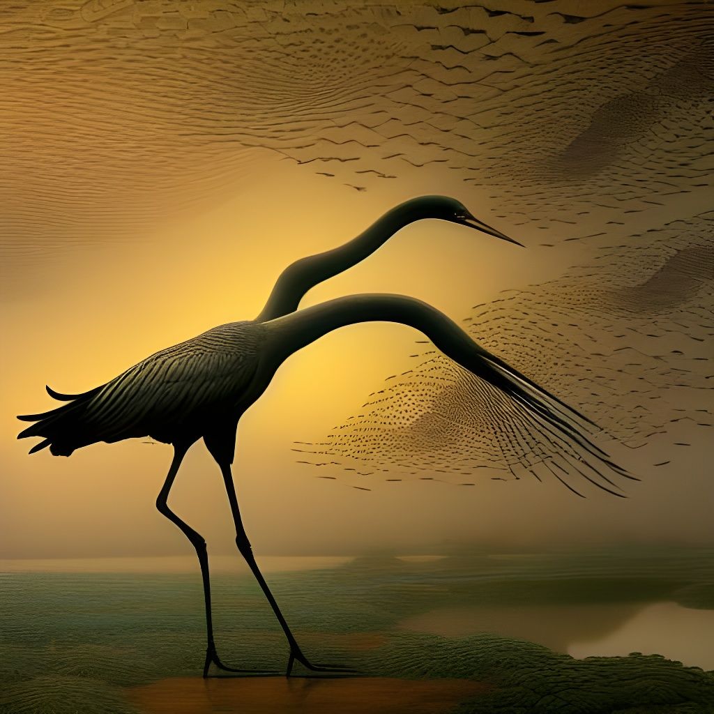 Magical Crane Migration: Detailed Photoillustration