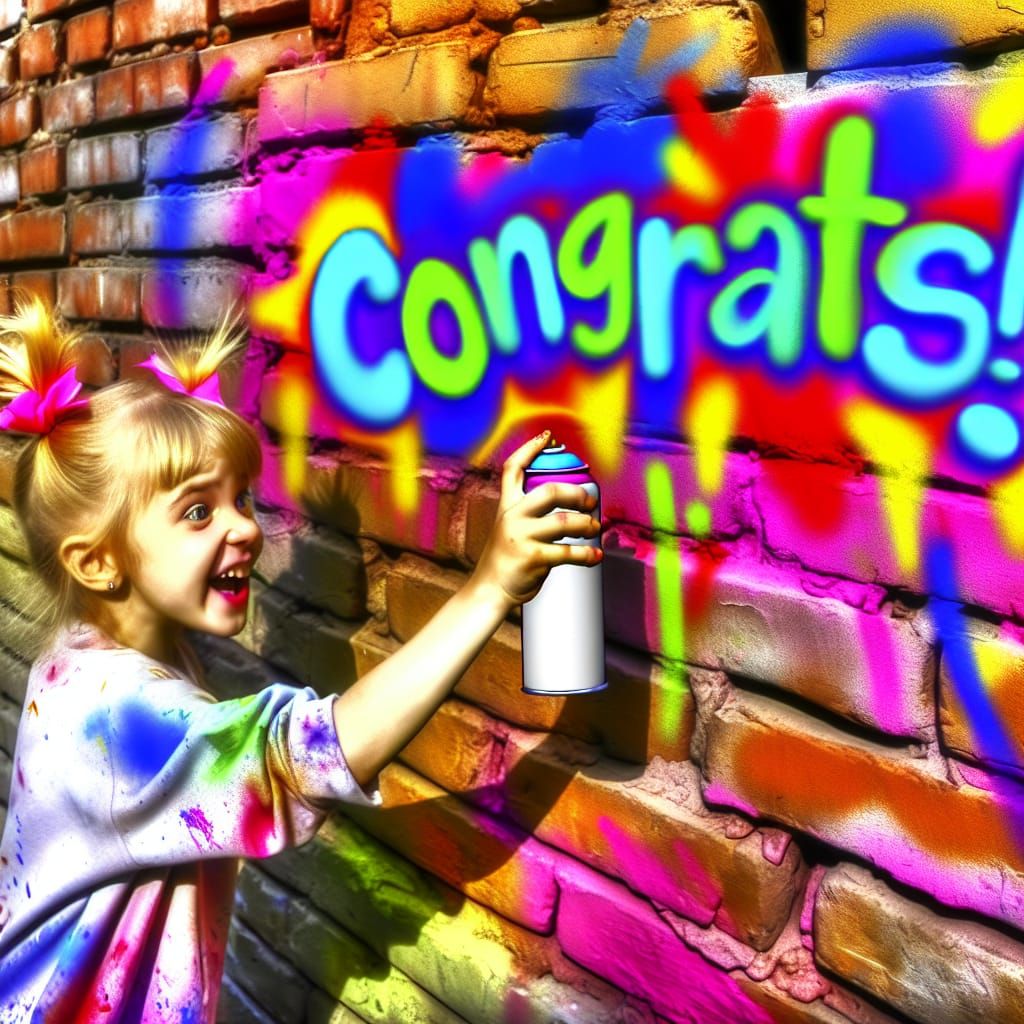 Girl Creates Graffiti Art on Brick Wall