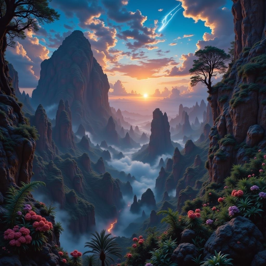 Jurassic Dreamscape: Hyper-Realistic Prehistoric Twilight