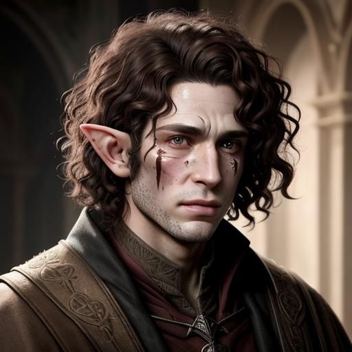 Detailed Portrait of Smiling Elf with Facial Scar