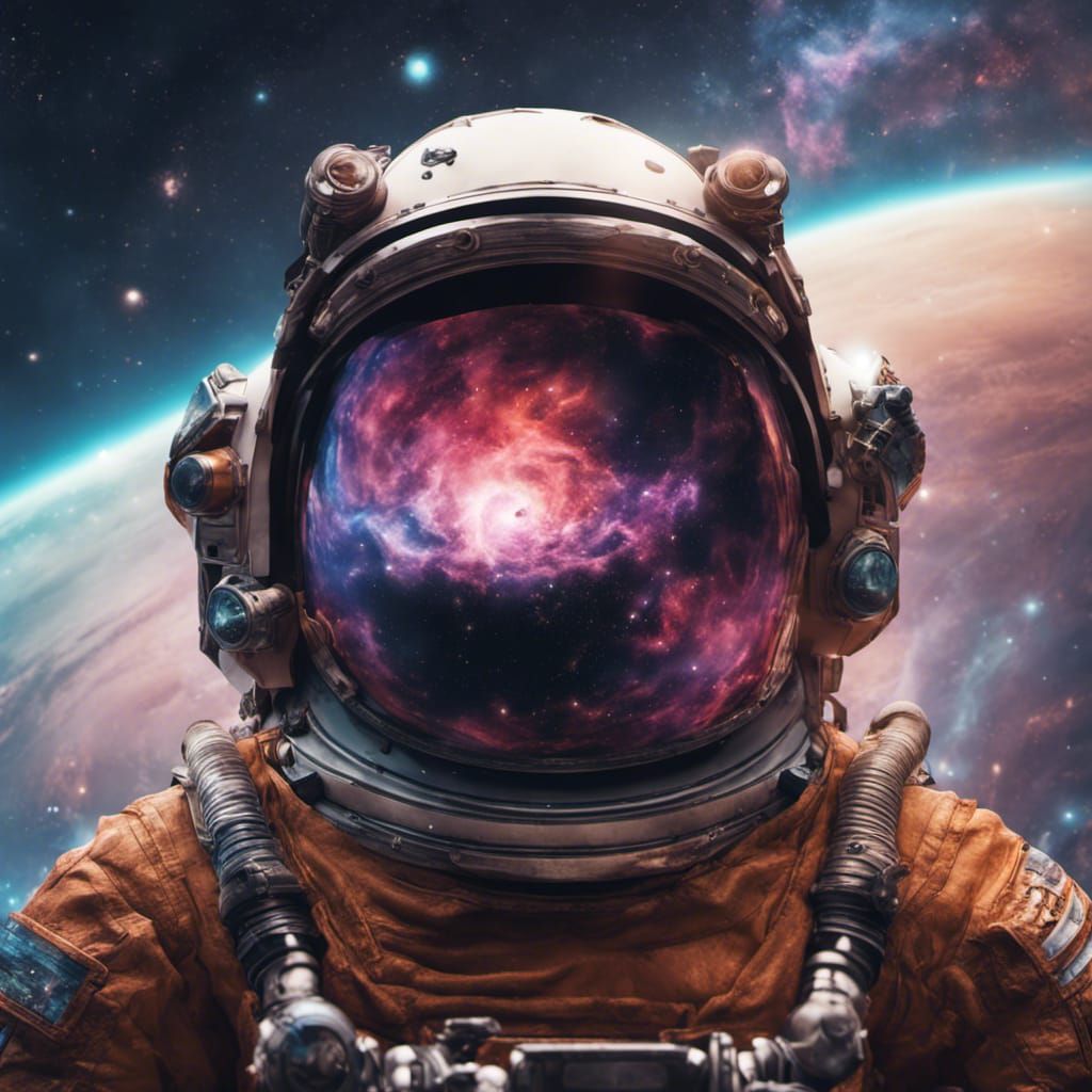 Nebula Reflection in Astronaut Helmet: Detailed Matte Painti...