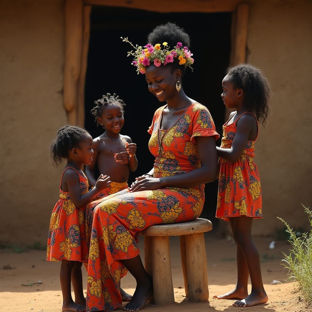 A Black Mother Reigns in a Vibrant African-Inspired Scene