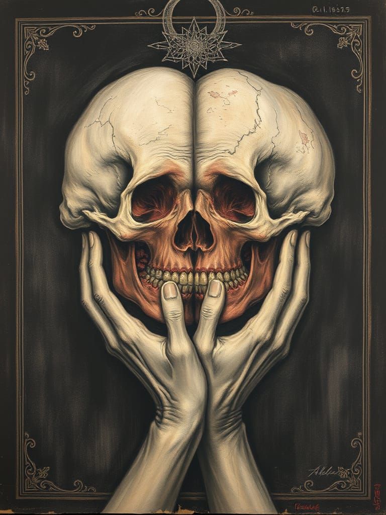 Surreal Conjoined Heads in Romantic Chalk Art