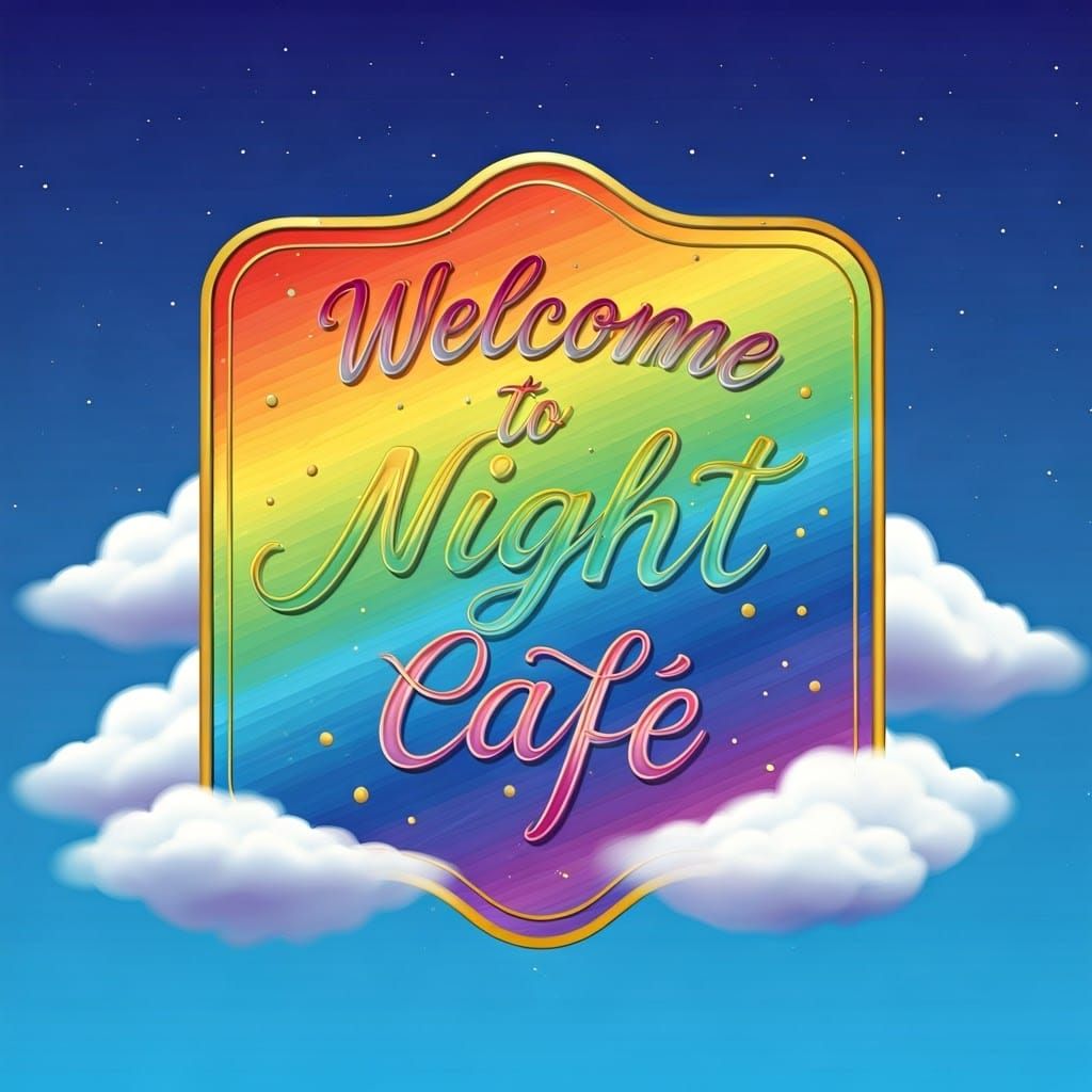 Rainbow Placard Welcoming Visitors to Night Cafe