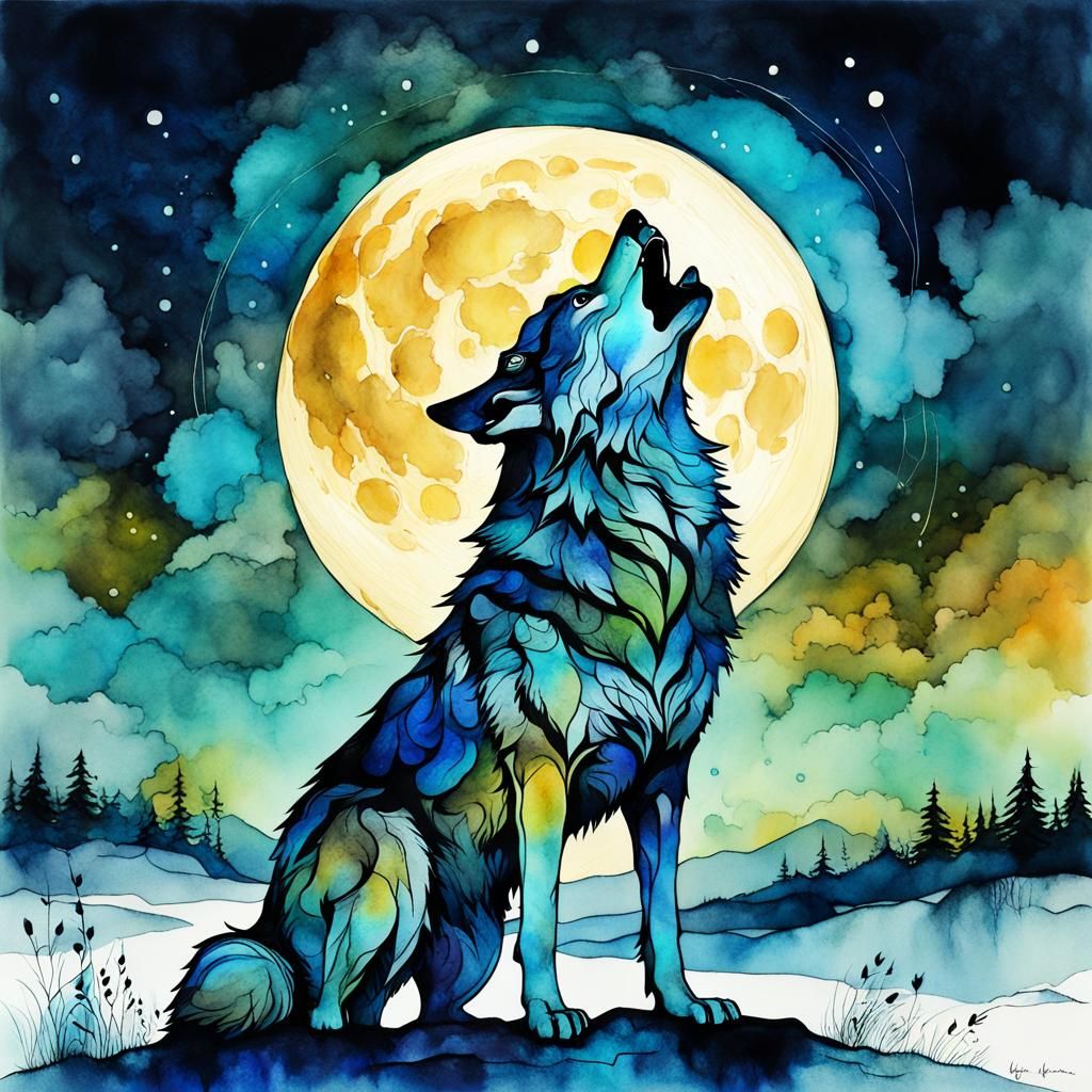 Wolf and full moon