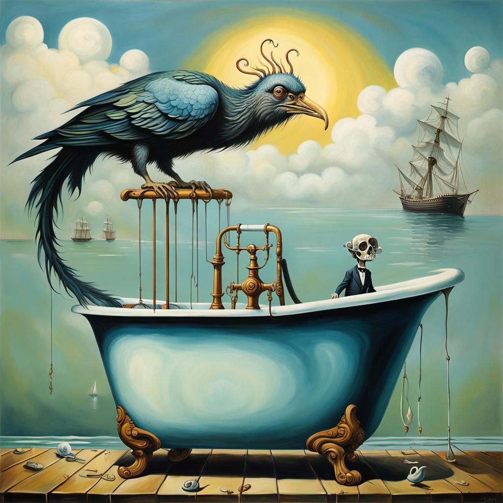 Surreal Cat in Bathtub, Salvador Dali Style