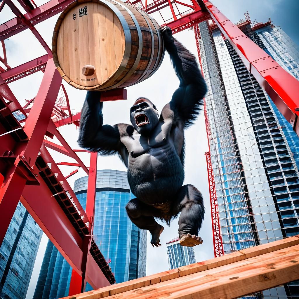 Fierce Gorilla About to Smash a Barrel