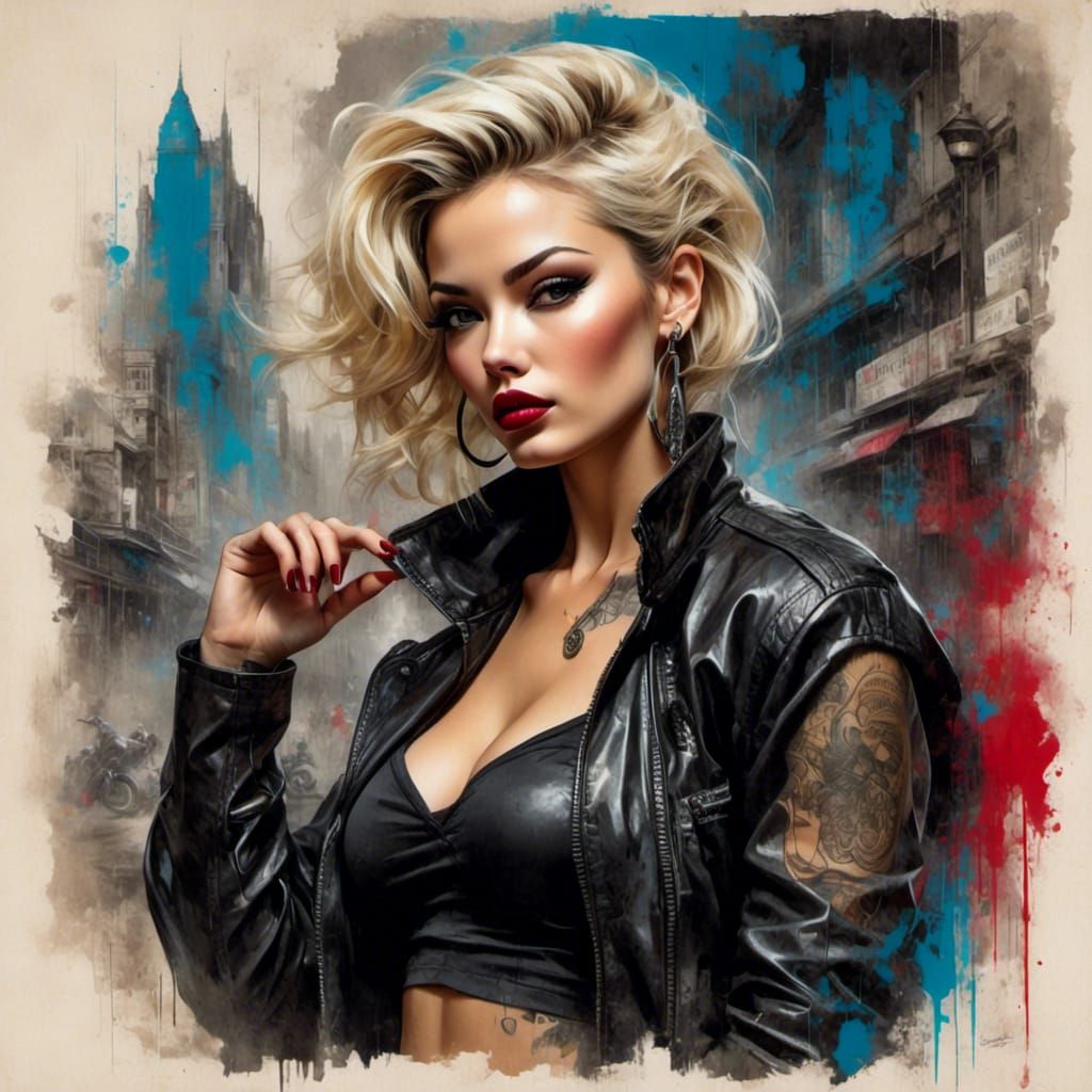 Retro Cyberpunk Pinup in Rockabilly Style