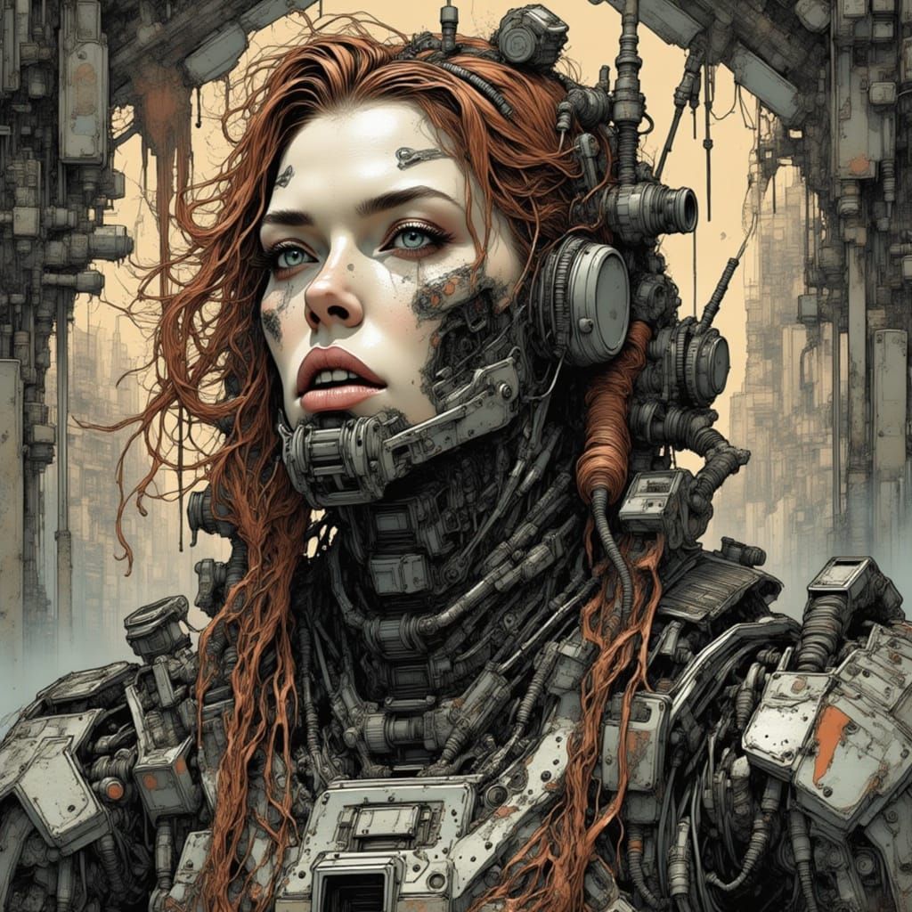 Cyborg Florence Pugh in Cyberpunk Style