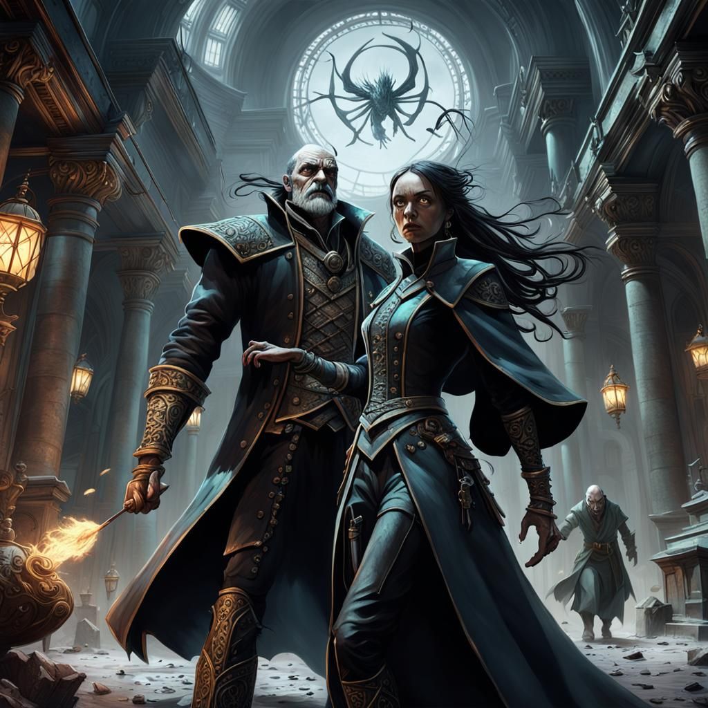 Dramatic Showdown Between Girl and Villain in Fantasy Style