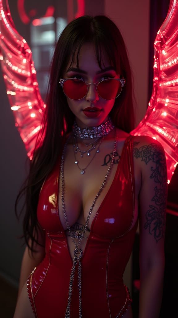 Confident Woman Dominates Underground Club in Cyberpunk Styl...