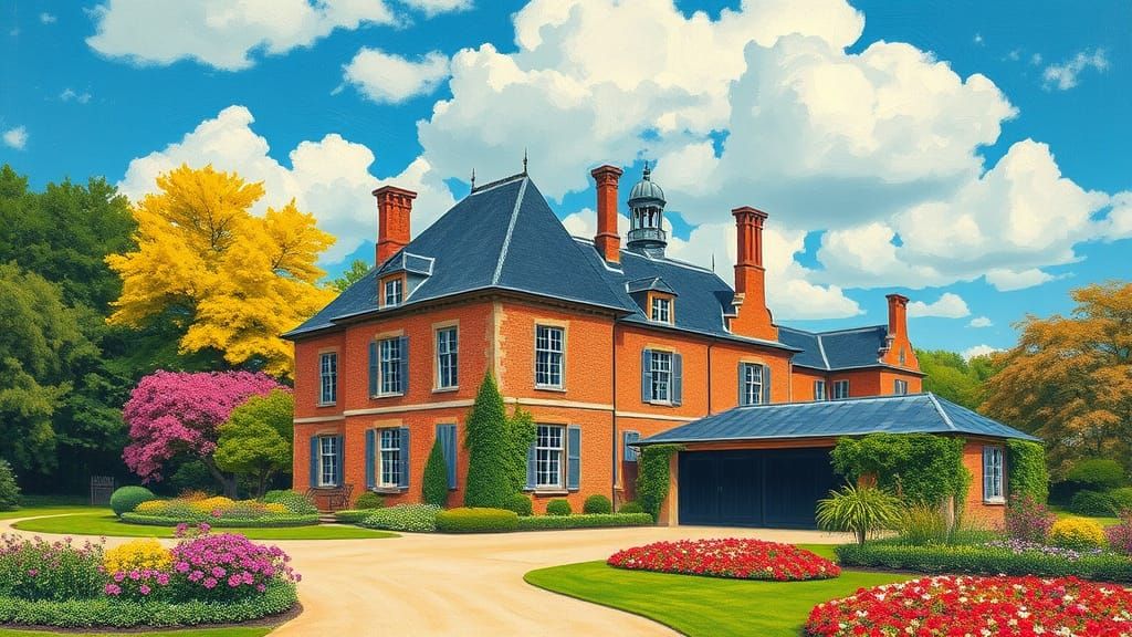 Grand Chateau and Garden in Vibrant Impressionist Style