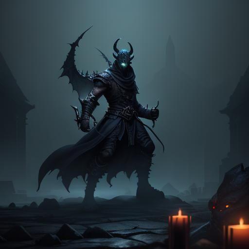 Dragonborn Monk in Ruined Temple: Dark Fantasy Art