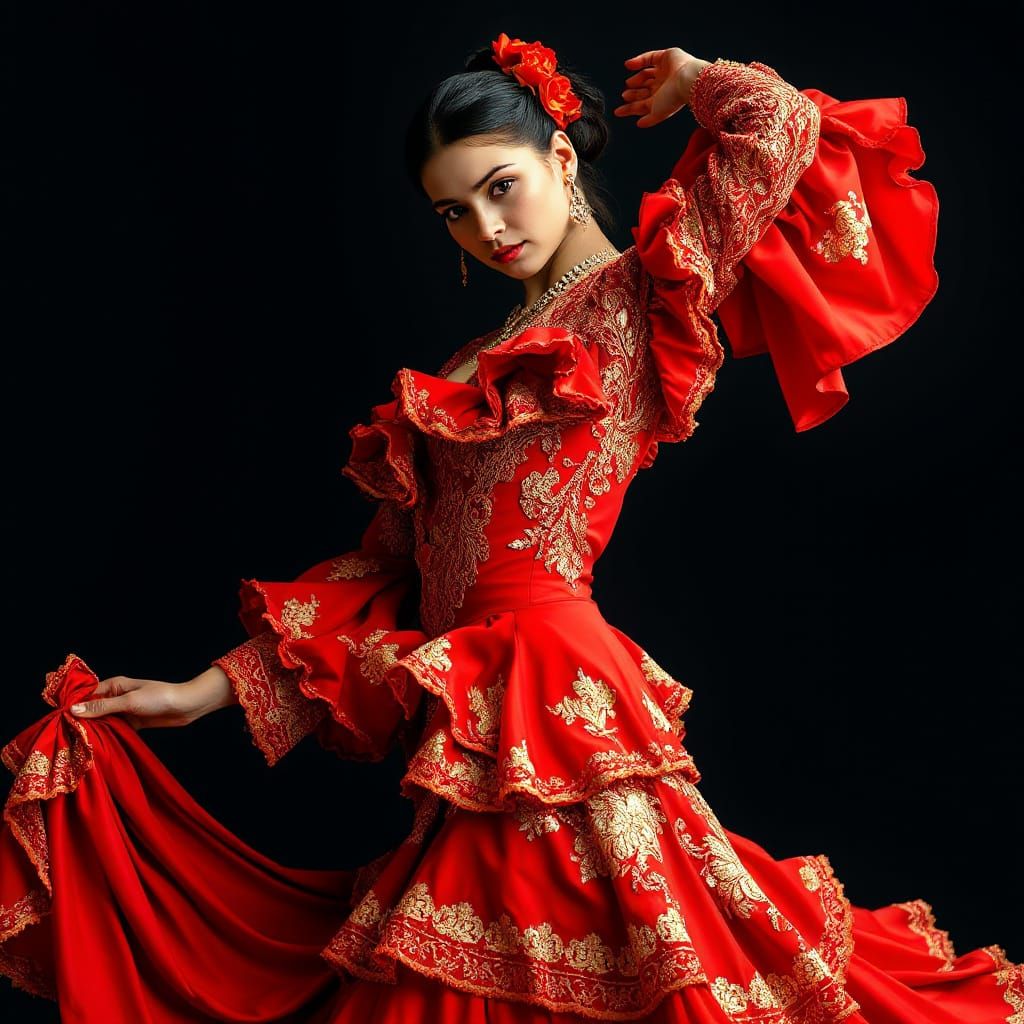 Flamenco Dancer in Flowing Red Dress