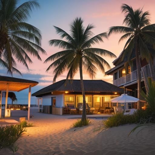 Tropical Beach House at Sunset: Wide-Angle Photography