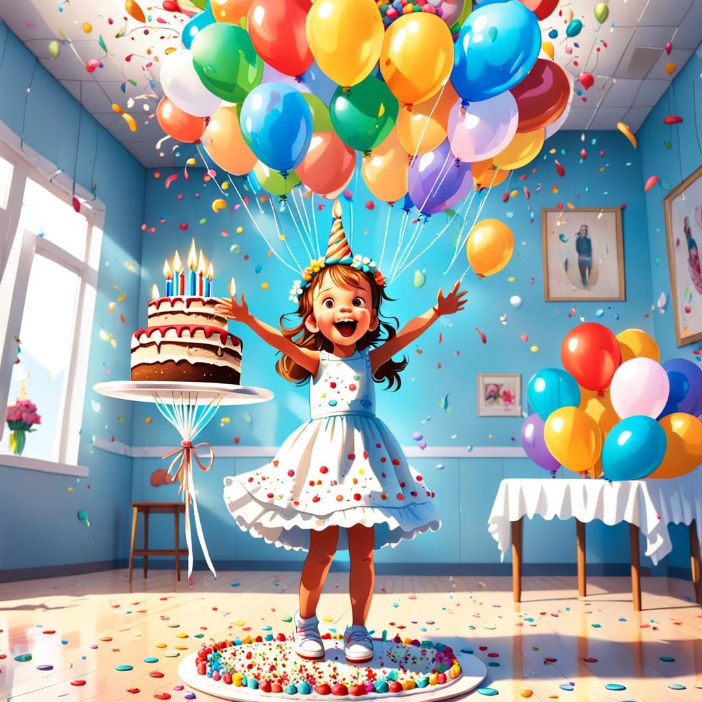 Girl's Colorful Birthday Celebration: Hyperrealistic Splash ...