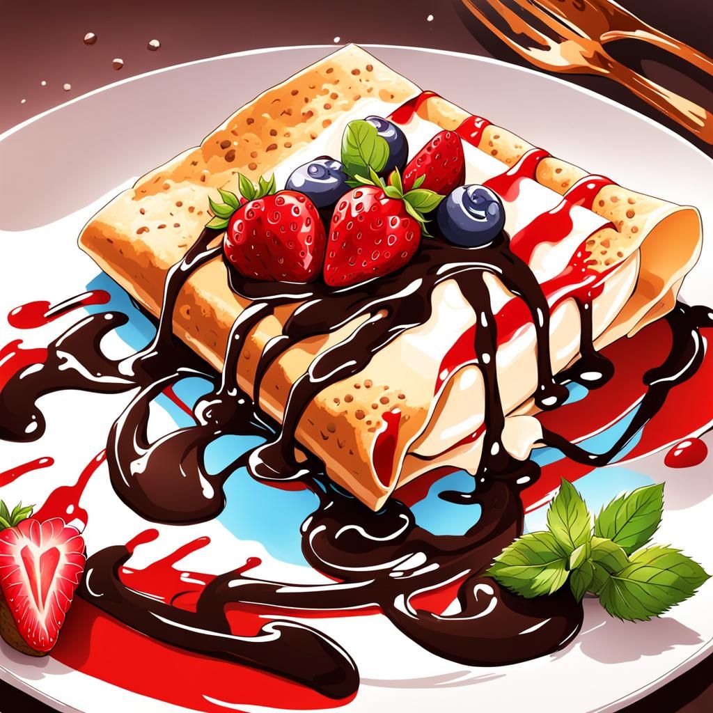 Ice Cream Crêpe in Anime Art Style