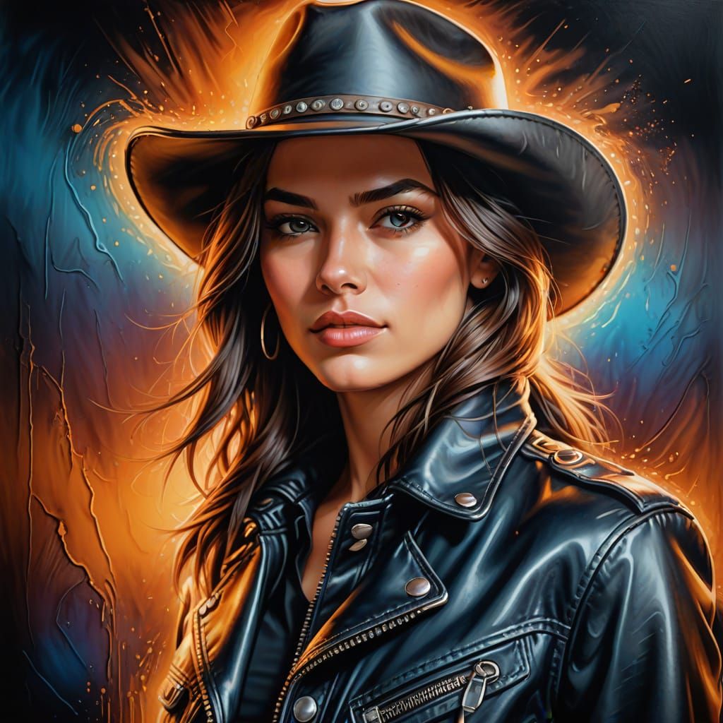 Young Cowgirl Portrait in Airbrush Art Style