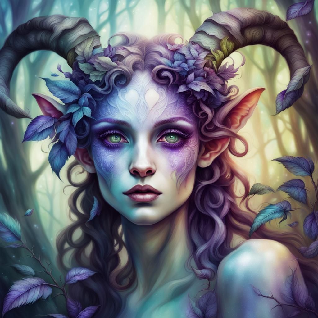 Enchanted Female Satyr in Magical Forest, Surreal Art