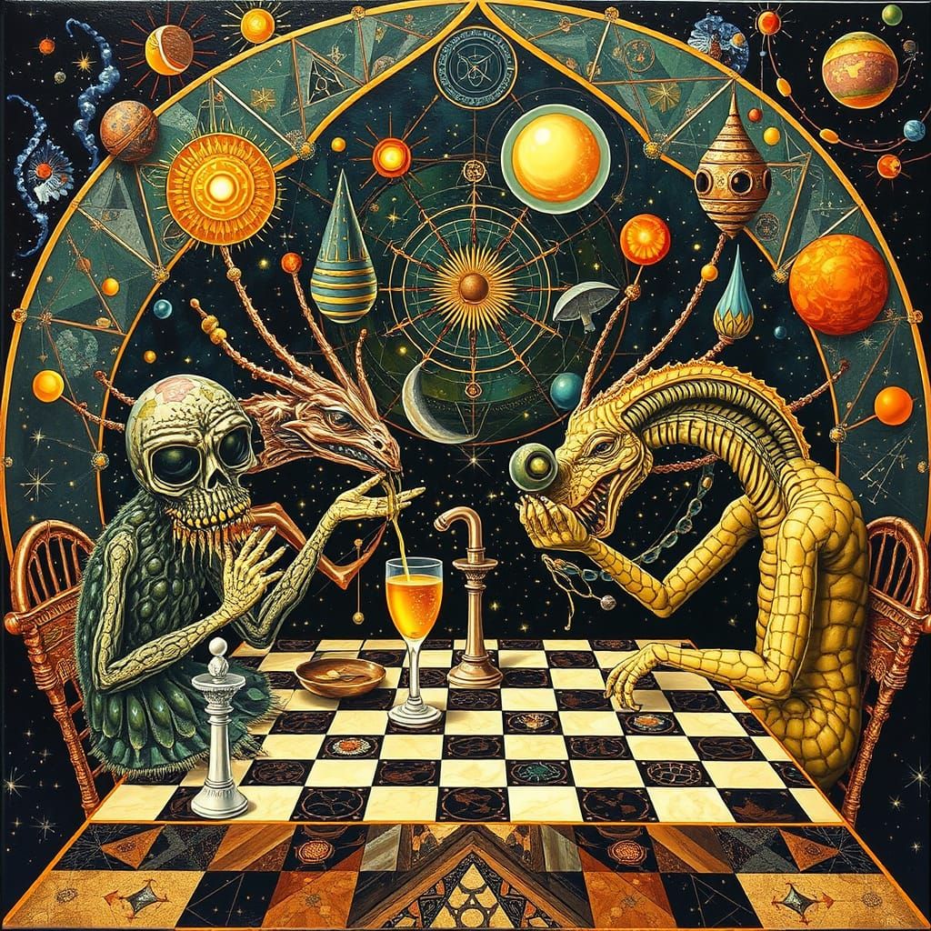 Psychedelic Chess Utopia in Style of Bosch