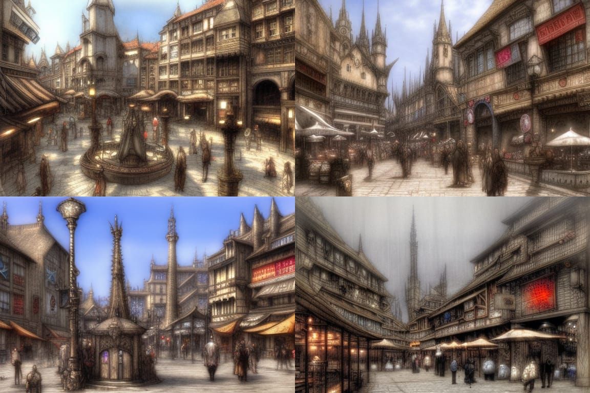 Fantasy Market Square in Dark Fantasy Style