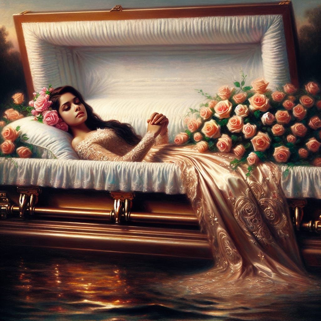 Romantic Painting of a Woman in Roses at Dawn