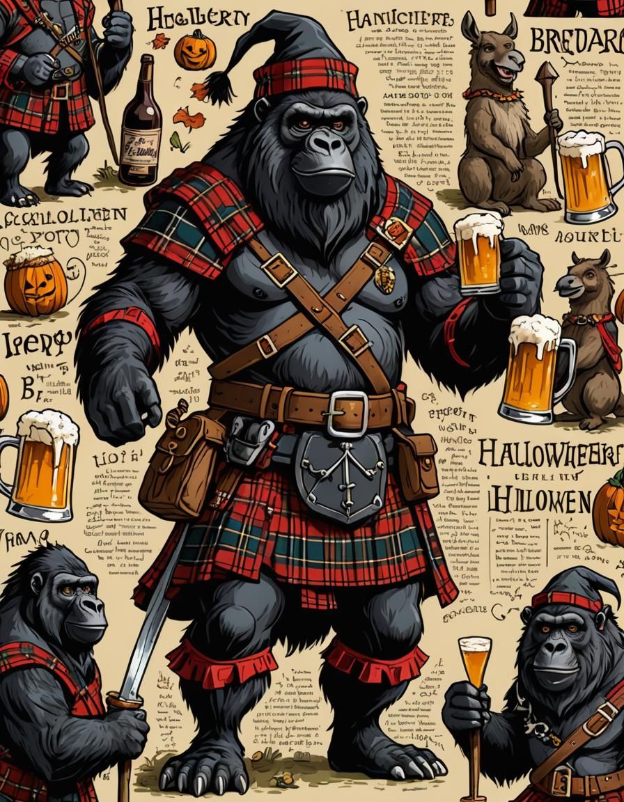 Halloween Celebration with Kilted Gorilla and Headless Llama