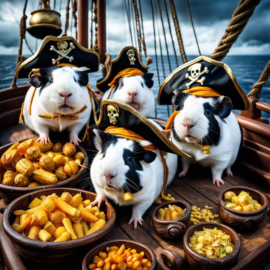 Guinea Pigs as Pirate Crew with Golden Loot