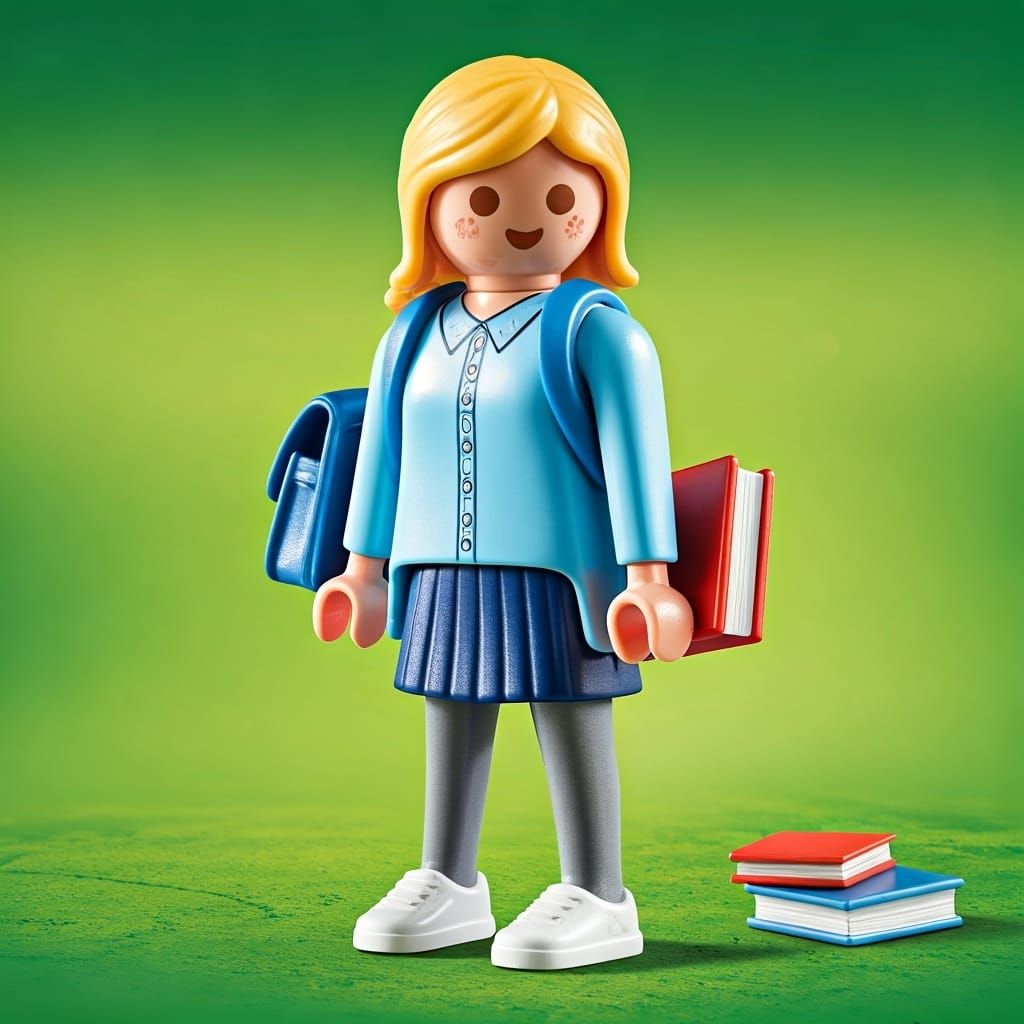 Playmobil Girl Illustration in Playful Realism Style
