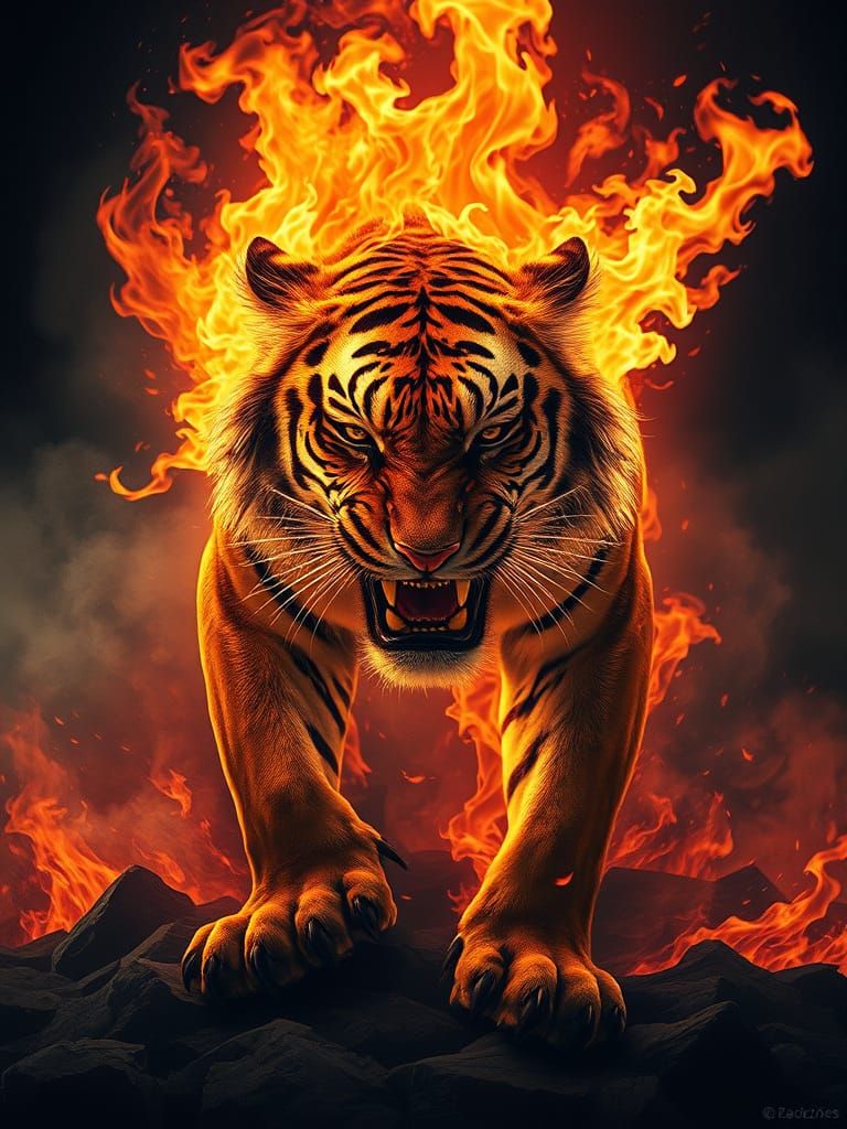 Fiery Tiger in Gothic Horror Style