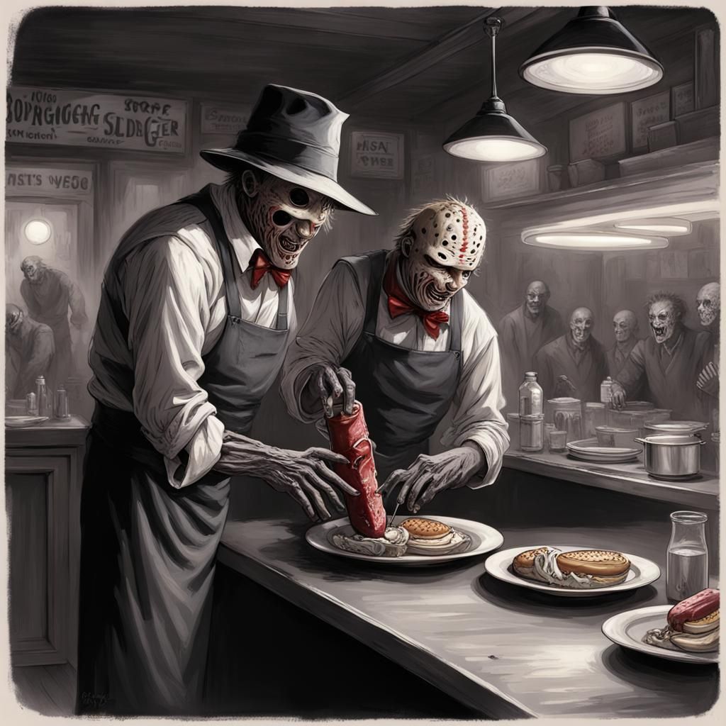 Jason Voorhees Serves Freddy Krueger: Horror Art