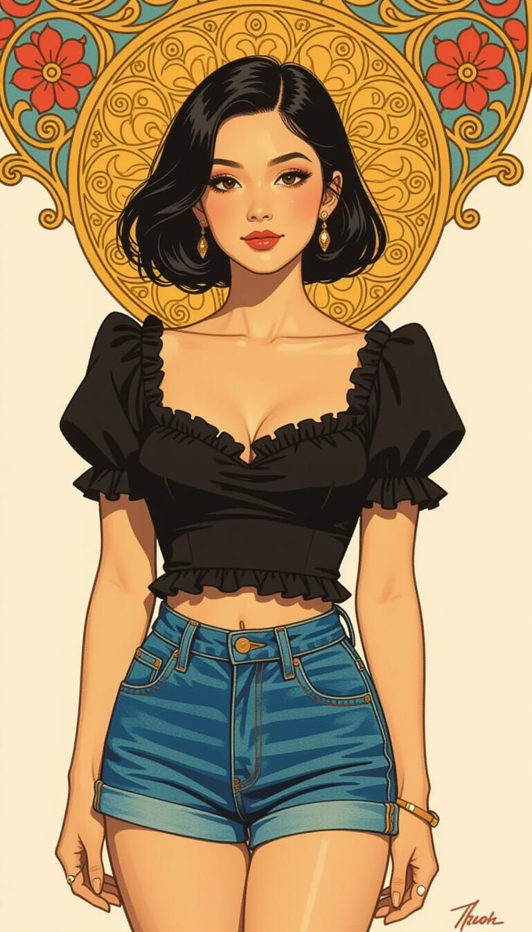 Elegant Thai Woman in Impressionist Gouache Painting