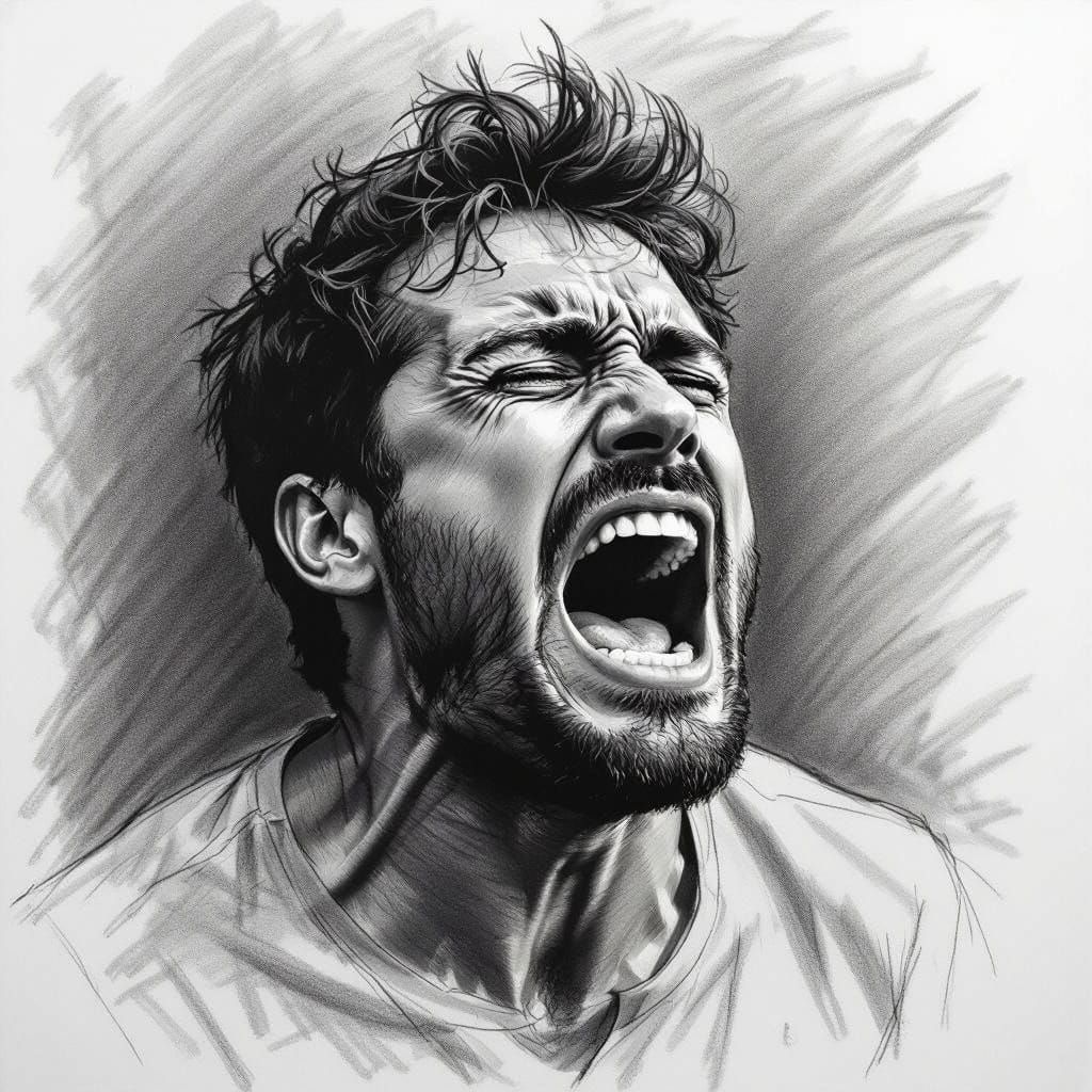 Charcoal Drawing of a Man in Agony