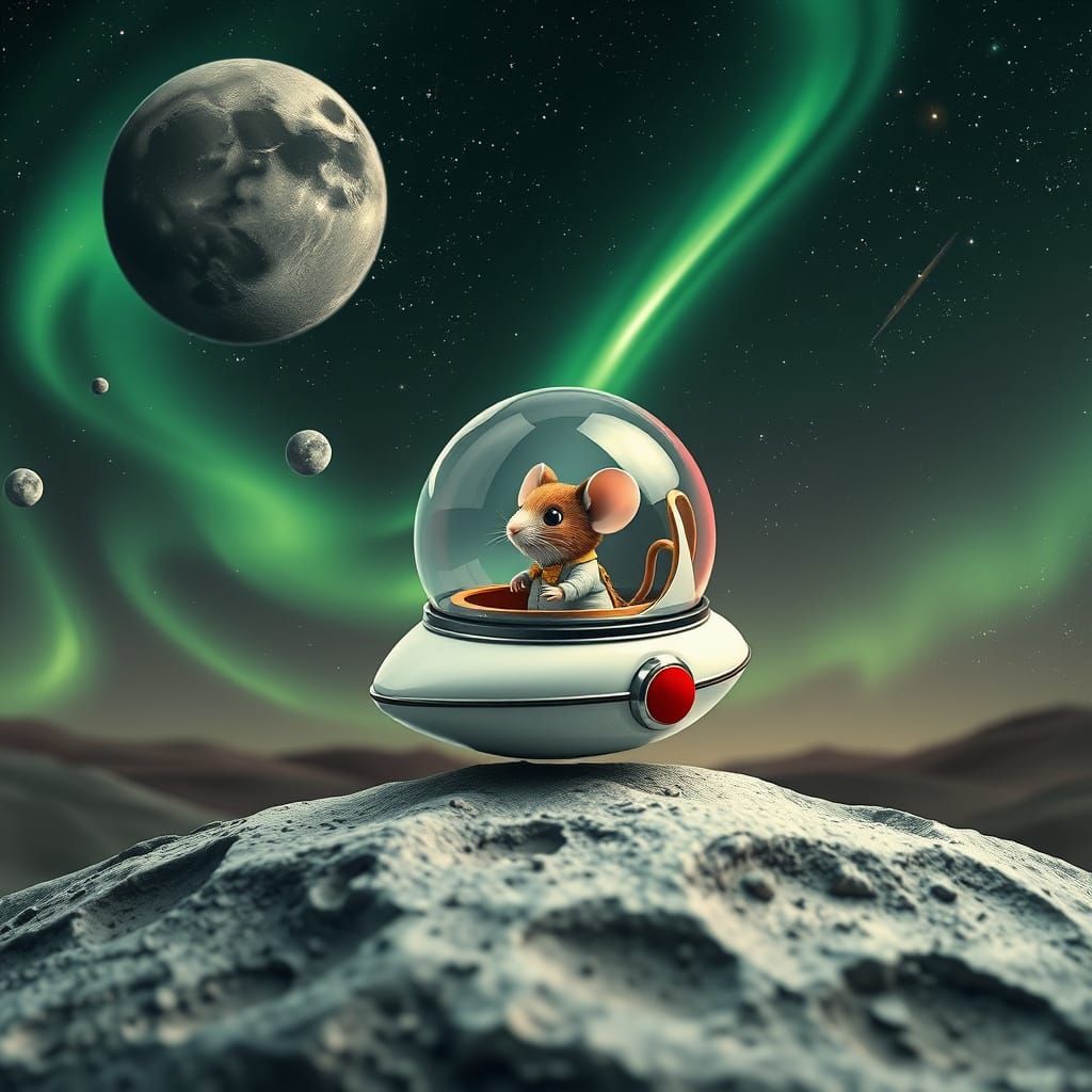 Cosmic Night Sky with Planets, Nebulas, and Alien Spaceship