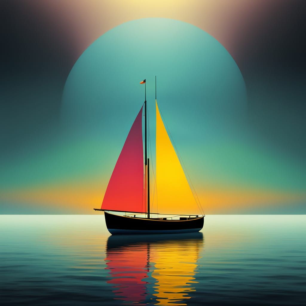 Solemn Boat on Lonely Sea in Pop Art Style