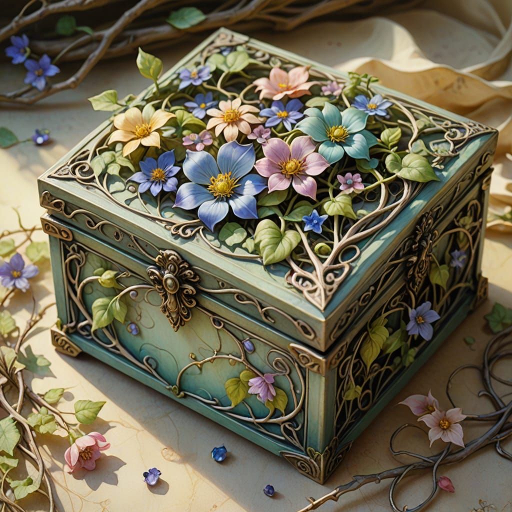 Floral Jewelry Box in Whimsical Fantasy Art Style