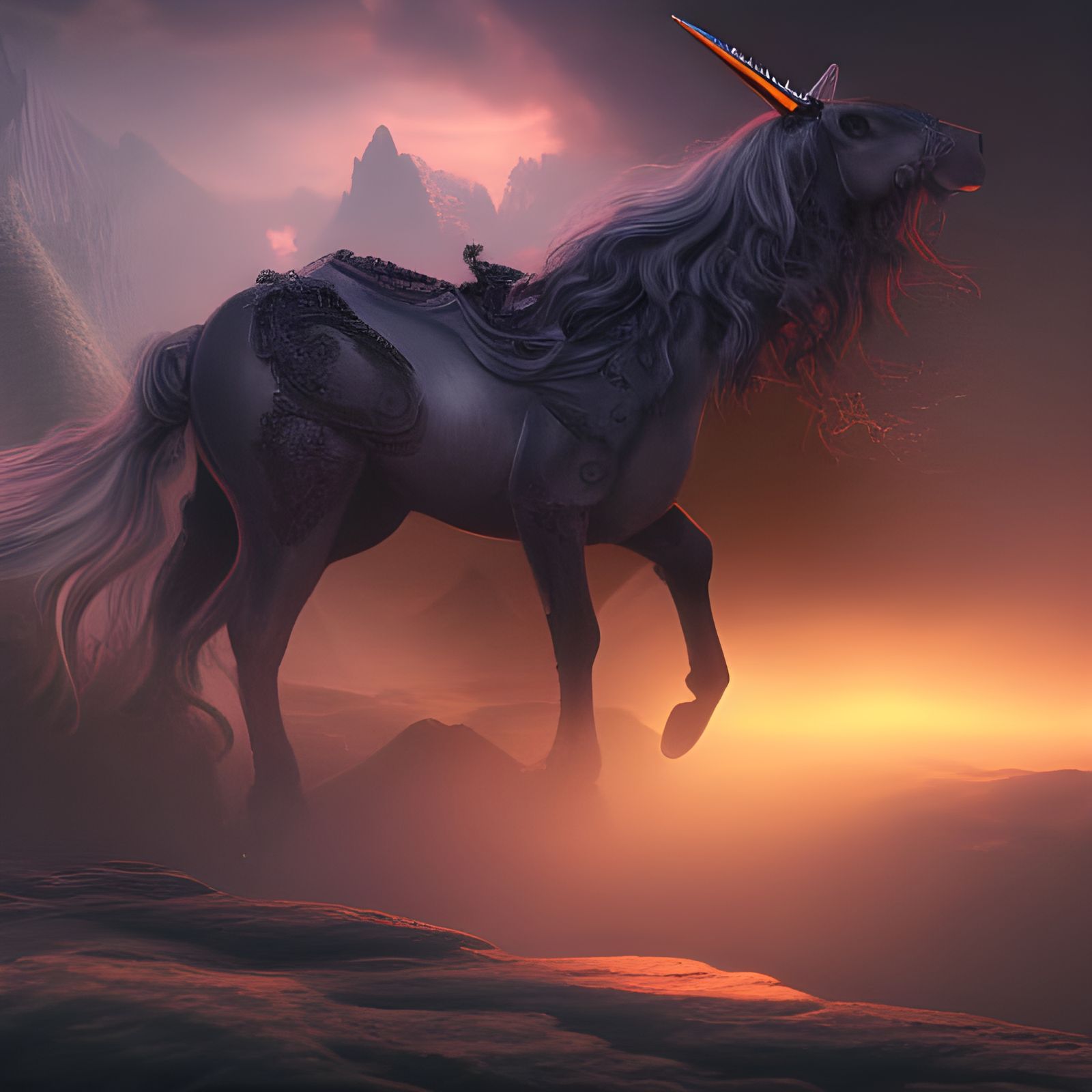 Fantastical Black Unicorn in Detailed Matte Painting