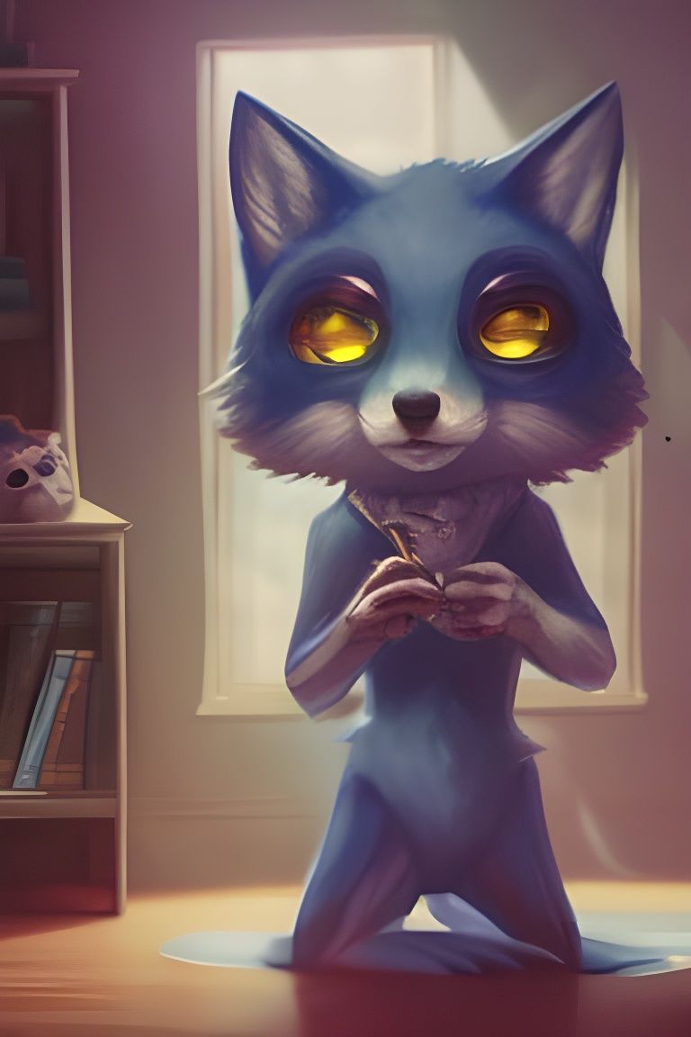 Cute Blue Fox Plays Violin, Hyperdetailed Fantasy Art