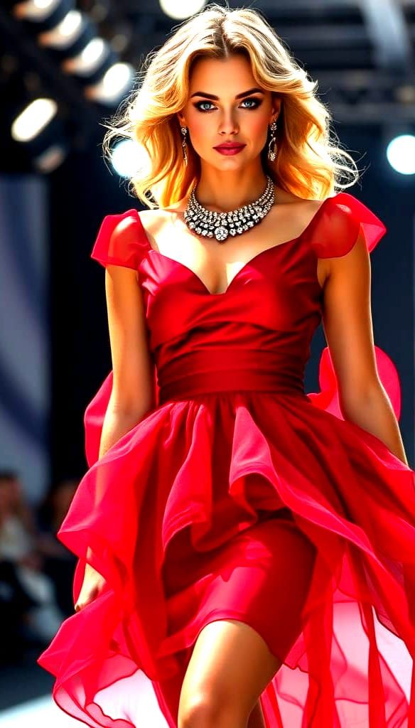 Elegant Fashion Model in Deep Red Gown